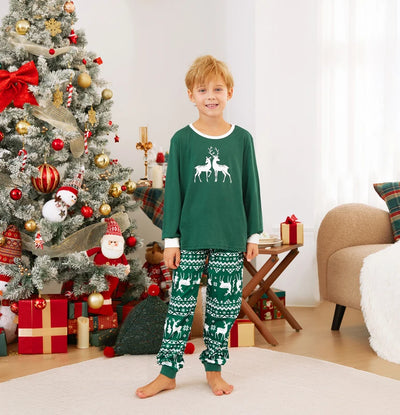 Family’s Matching Christmas Pyjama Set | Glowing Green Reindeer