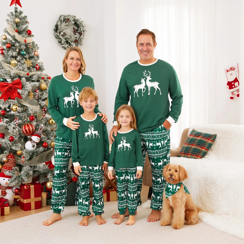Family’s Matching Christmas Pyjama Set | Glowing Green Reindeer