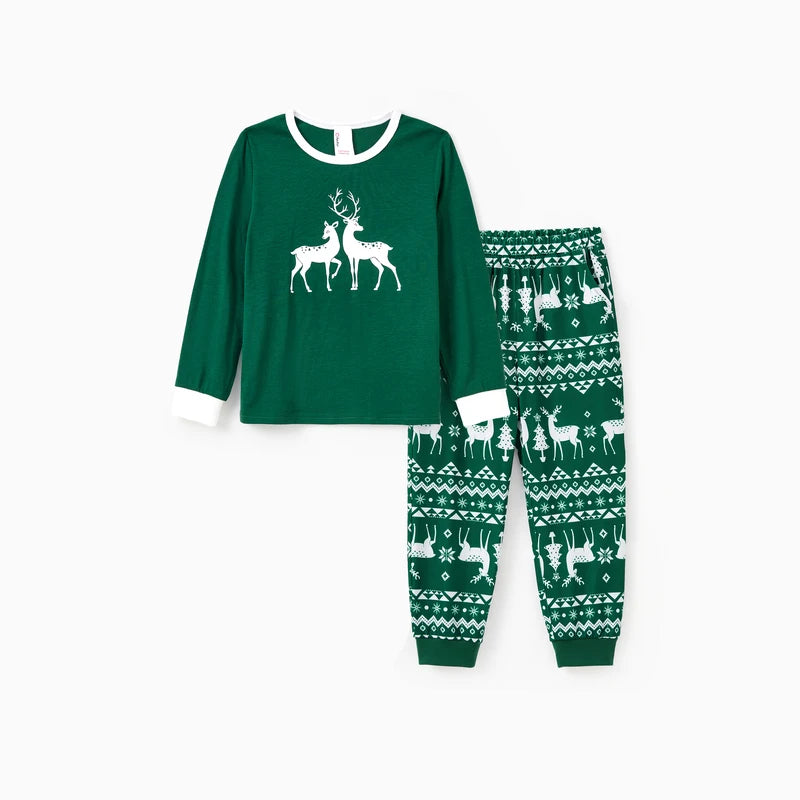 Family’s Matching Christmas Pyjama Set | Glowing Green Reindeer