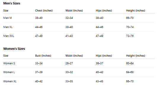 Men-Women Size Chart
